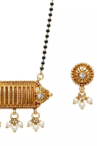 Gold tone mangalsutra with dangling pearls