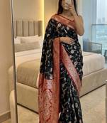 Black Color zari weaving Work silk saree