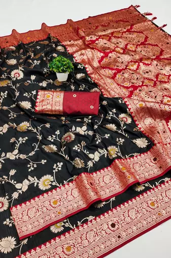 Black Color zari weaving Work art silk saree