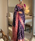 Dark Purple Zari Weaving Work Art Silk Saree