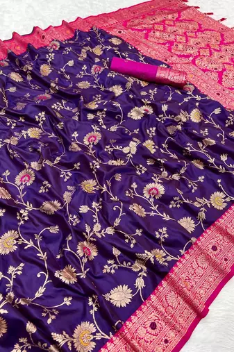 Dark Purple Color zari weaving Work art silk saree