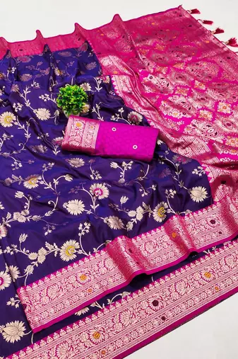 Dark Purple Color zari weaving Work art silk saree