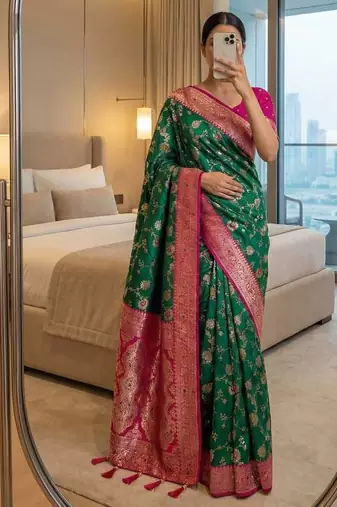 Emerald Color zari weaving Work silk saree
