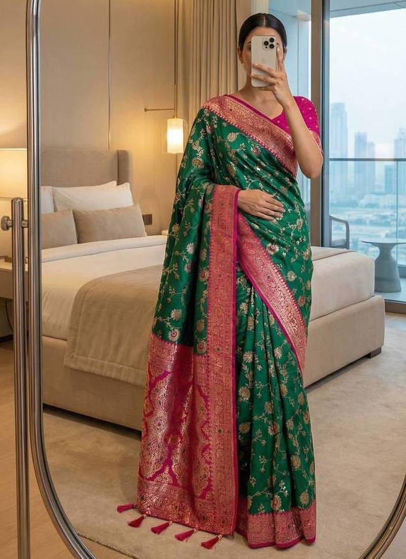 Emerald Color zari weaving Work silk saree