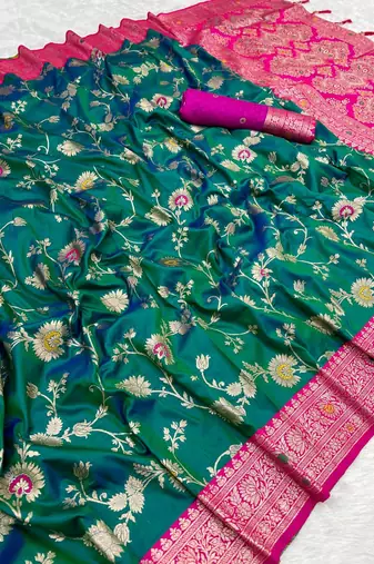Emerald Color zari weaving Work art silk saree