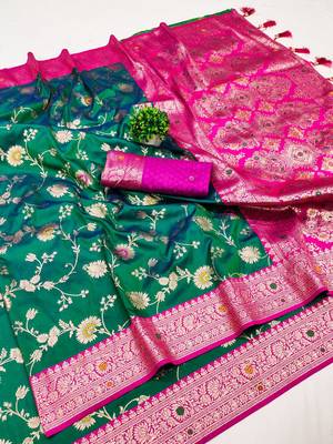 Emerald Color zari weaving Work art silk saree 3
