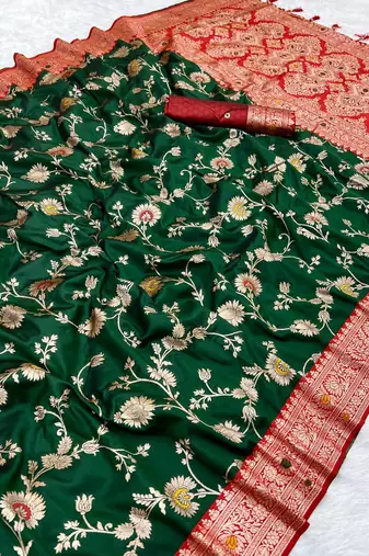 Green Color zari weaving Work art silk saree
