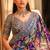 Premium blue chinon silk saree with real mirror work & prints