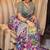 Premium blue chinon silk saree with real mirror work & prints