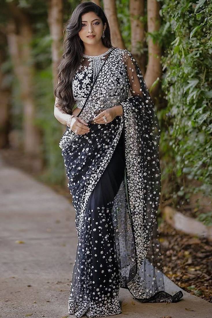 Premium butterfly soft net saree with hand pearl & sequins