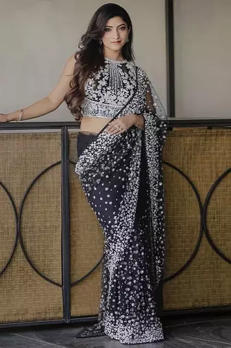 Premium butterfly soft net saree with hand pearl & sequins