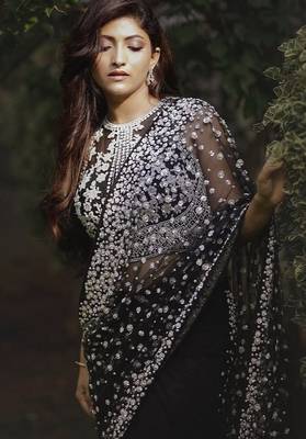 Premium butterfly soft net saree with hand pearl & sequins 3