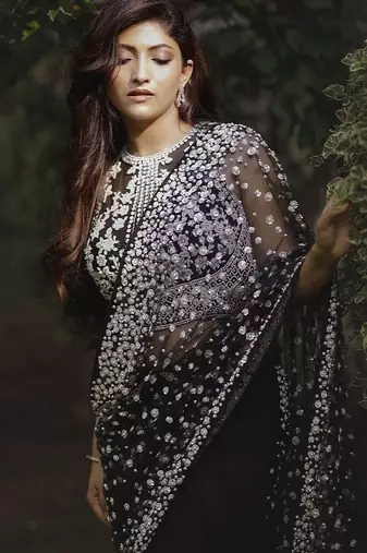 Premium butterfly soft net saree with hand pearl & sequins