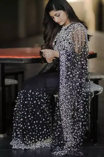 Premium butterfly soft net saree with hand pearl & sequins