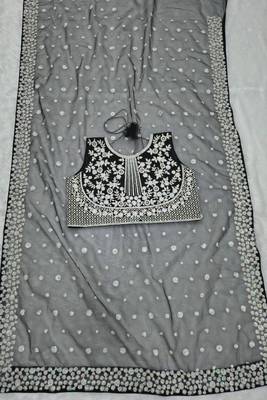 Premium butterfly soft net saree with hand pearl & sequins 5
