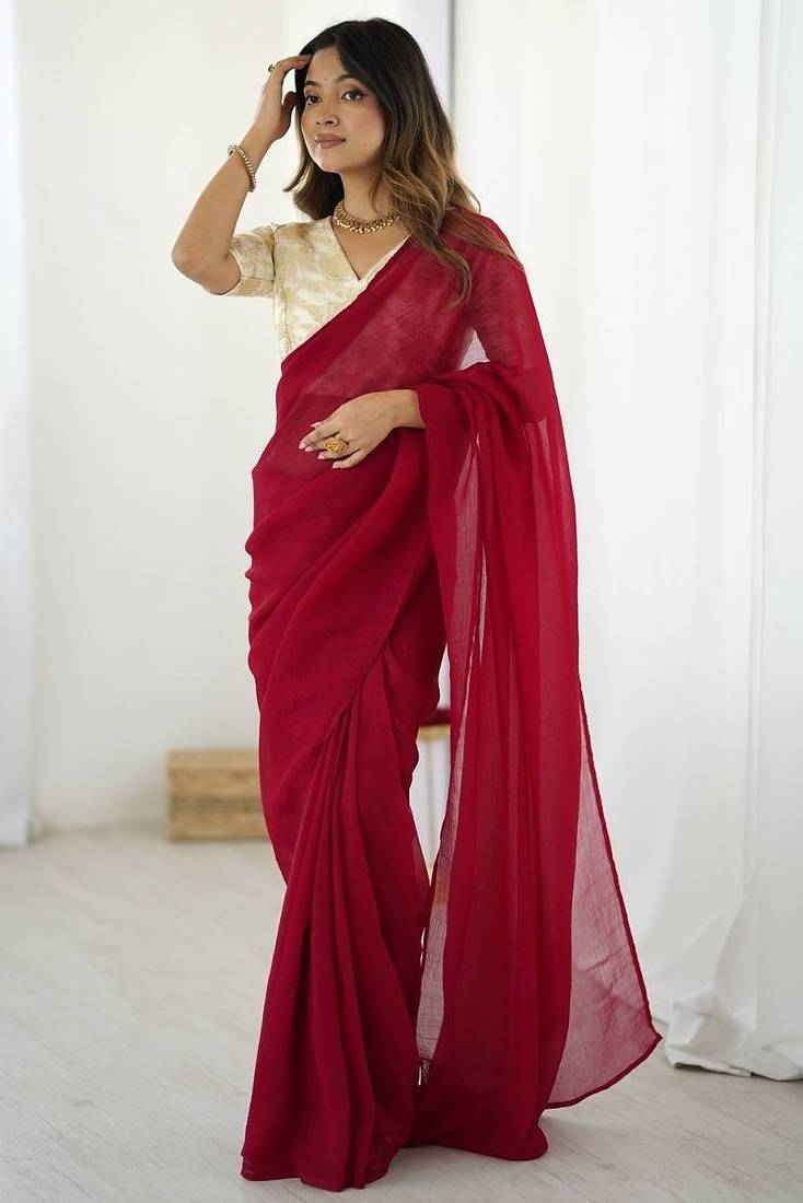 Sparkle silk ready-to-wear saree with banarasi silk blouse