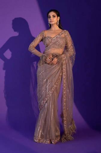Net saree with sequence, dori & zari work plus jhalar border