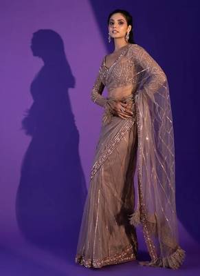 Net saree with sequence, dori & zari work plus jhalar border 2