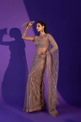 Net saree with sequence, dori & zari work plus jhalar border 3