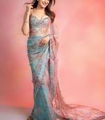 Tabby silk saree with handwork sequins & real mirror border