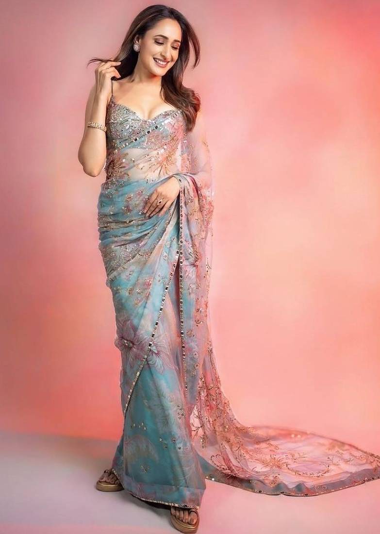 Tabby silk saree with handwork sequins & real mirror border