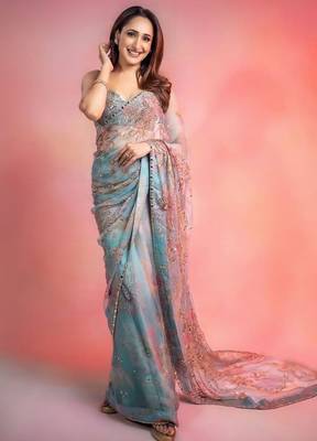 Tabby silk saree with handwork sequins & real mirror border 3