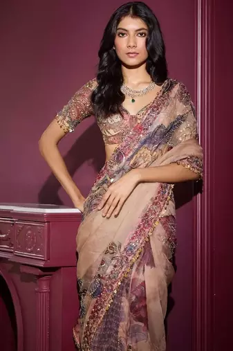 Premium georgette saree with handwork sequins & mirror work