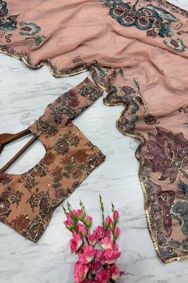 Premium georgette saree with handwork sequins & mirror work 5