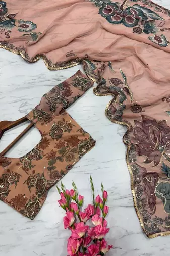 Premium georgette saree with handwork sequins & mirror work