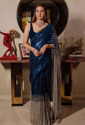 Heavy georgette saree with dual sequins & cutwork 2