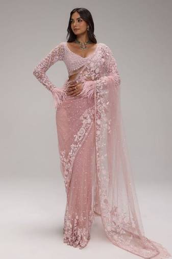 Heavy butterfly net saree with 5mm sequins & zalar pallu