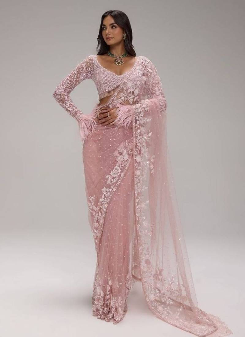 Heavy butterfly net saree with 5mm sequins & zalar pallu