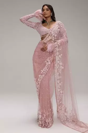 Heavy butterfly net saree with 5mm sequins & zalar pallu