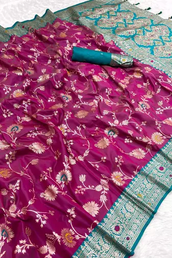 Magenta Color zari weaving Work art silk saree