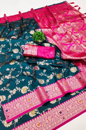 Peacock Blue Color zari weaving Work art silk saree