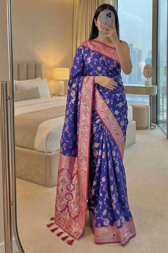 Purple Color zari weaving Work art silk saree