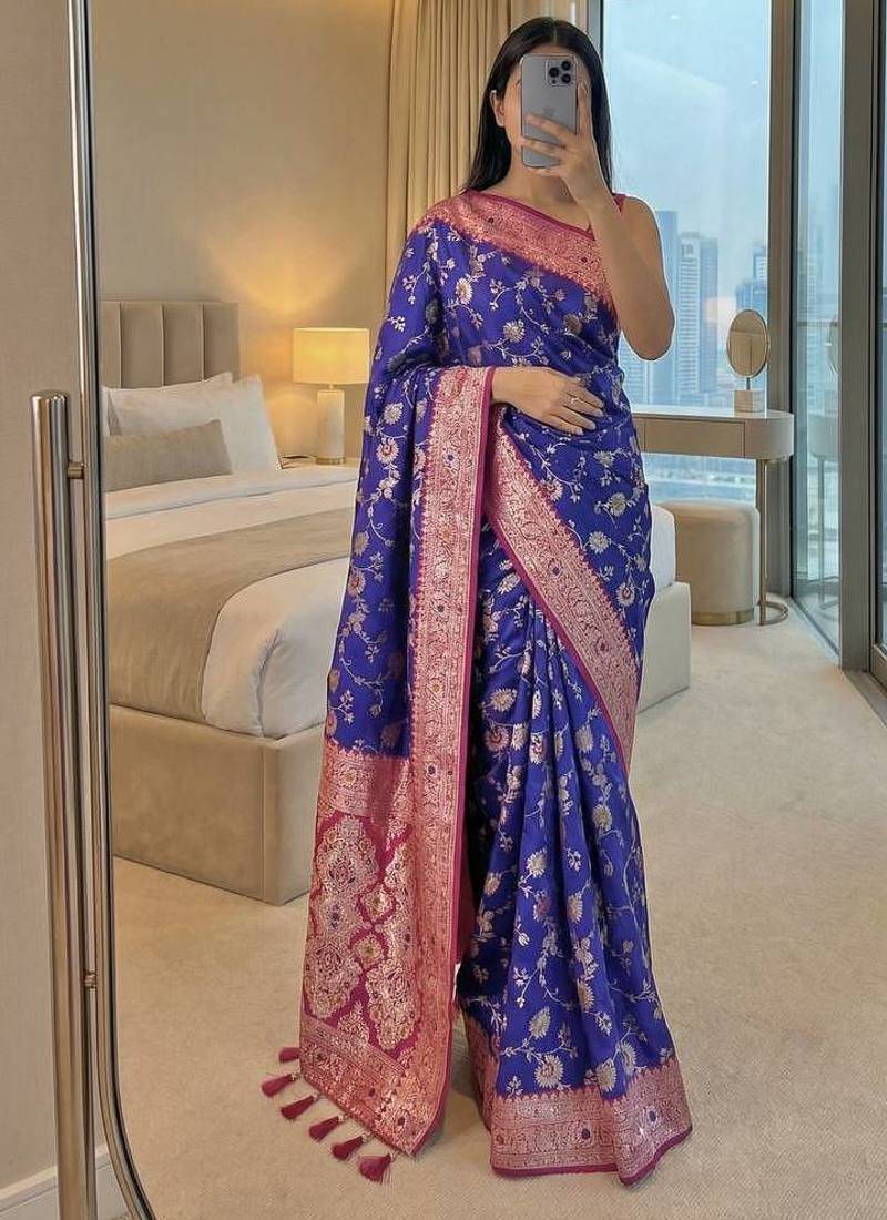 Purple Color zari weaving Work silk saree