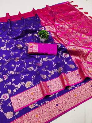 Purple Color zari weaving Work art silk saree 3