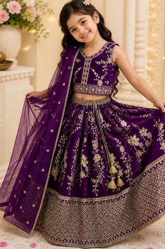 Purple sequence embroidered lehenga set