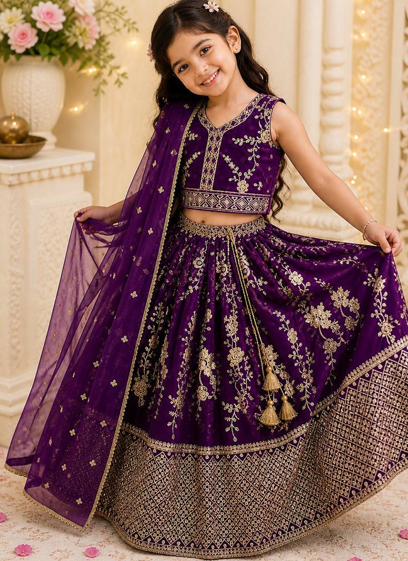 Purple sequence embroidered lehenga set