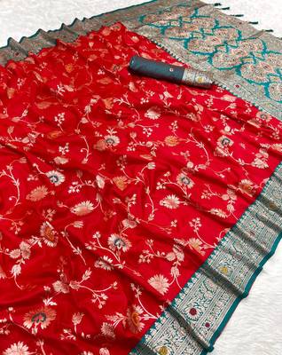 Red Color zari weaving Work art silk saree 2