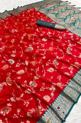 Red Color zari weaving Work art silk saree
