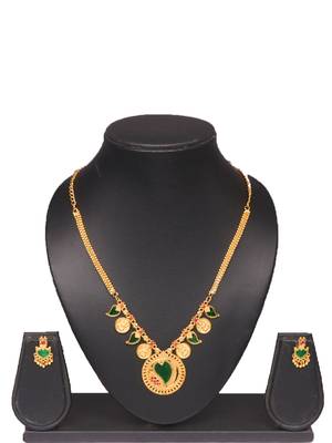 gold brass necklace set with coin stone design
 1