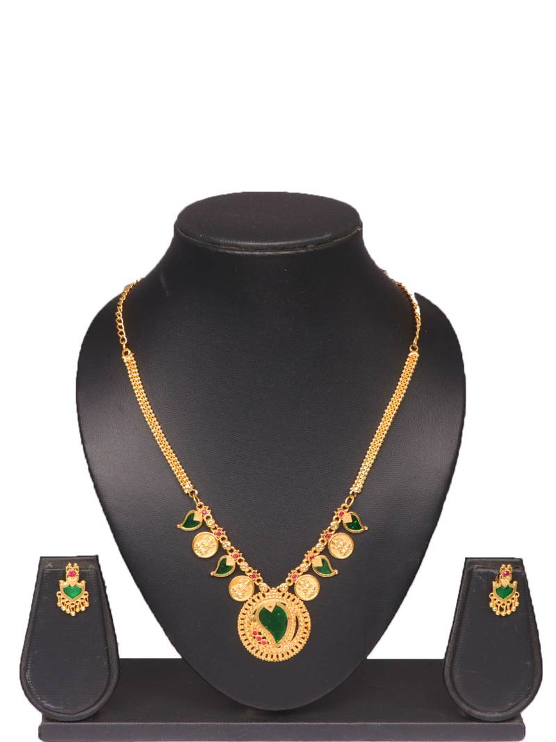 Gold plated fancy necklace set of south indian theam