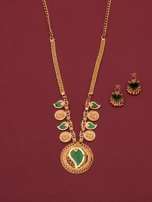 gold brass necklace set with coin stone design
 2