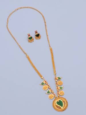 gold brass necklace set with coin stone design
 3
