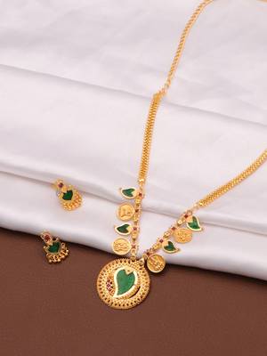 gold brass necklace set with coin stone design
 4