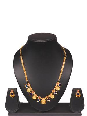 gold brass jewelry set with blue stone design 1
