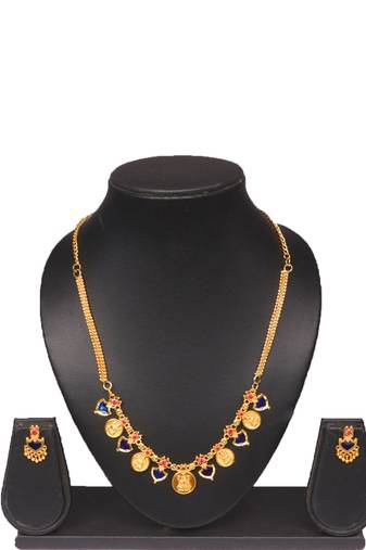 Gold plated fancy necklace set of south indian theam