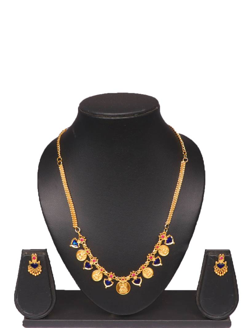 Gold plated fancy necklace set of south indian theam